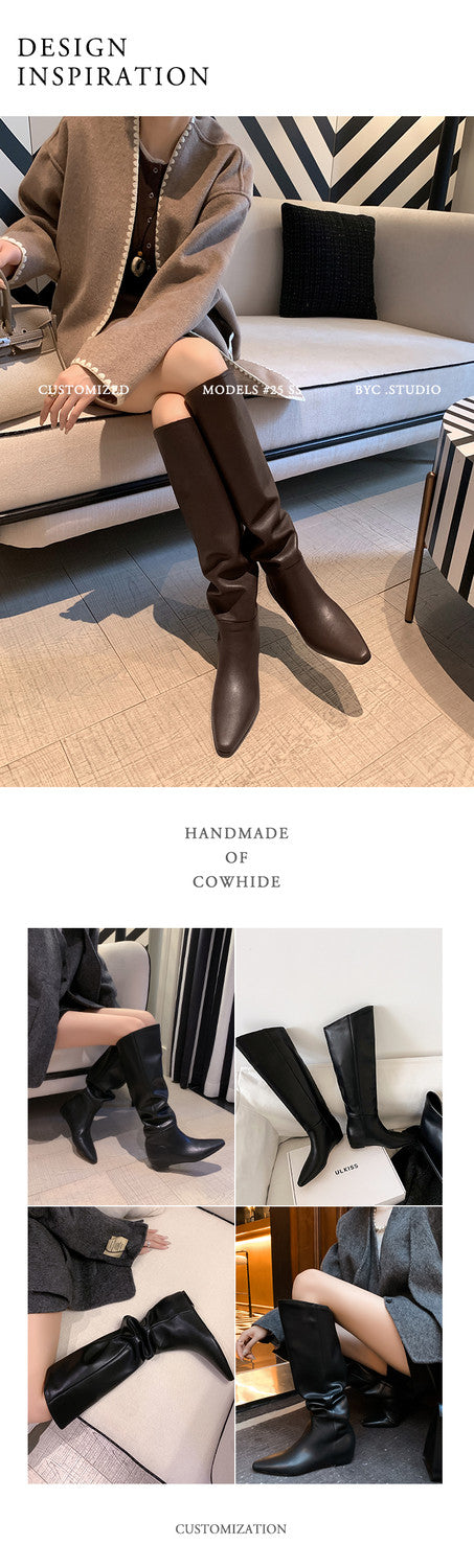 Karin Luna Elegant Style Slanted Inner Height-Increasing Long Boots
