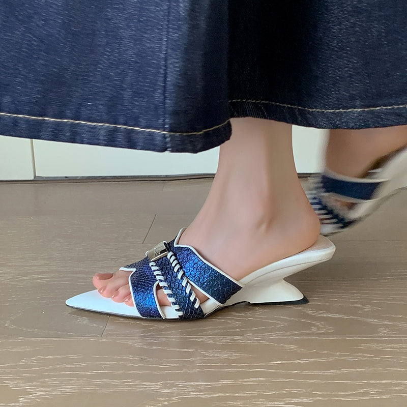 Karin Luna Fish Skin Series~Minimalist Pointed Toe Hot-Selling Unique Heel Slippers