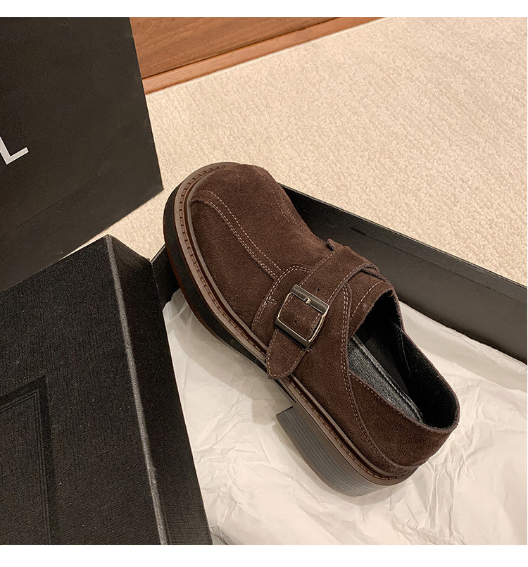 Karin Luna In Stock Spot Goods Metal Round Toe Cow Leather Thick Sole Flats