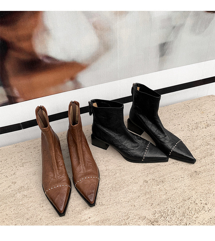 Karin Luna In Stock In Stock Slim Boots Series~Pointed Toe Rivet Slim Short Boots