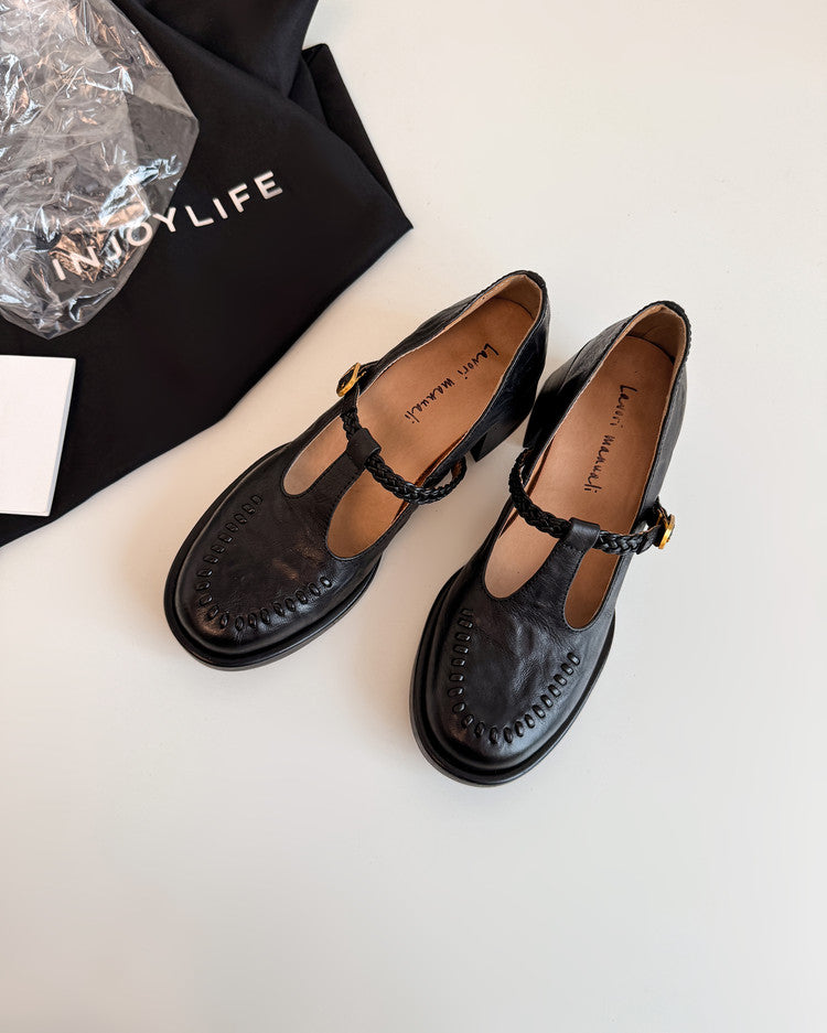Karin Luna In Stock Spot Goods Vintage Braided Twist High Heels T Round Toe Thick Sole Single Shoes
