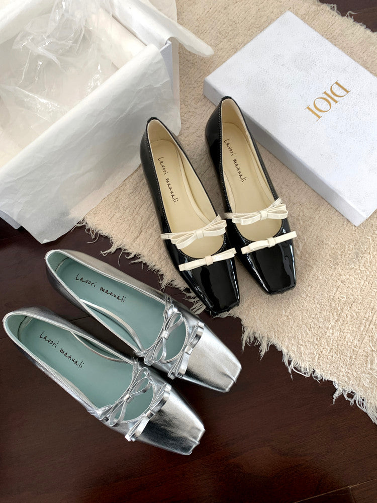 Karin Luna In Stock Spot Goods  Hot-Selling Element Bowknot Square-Toe Color-Block Height-Increasing Flats