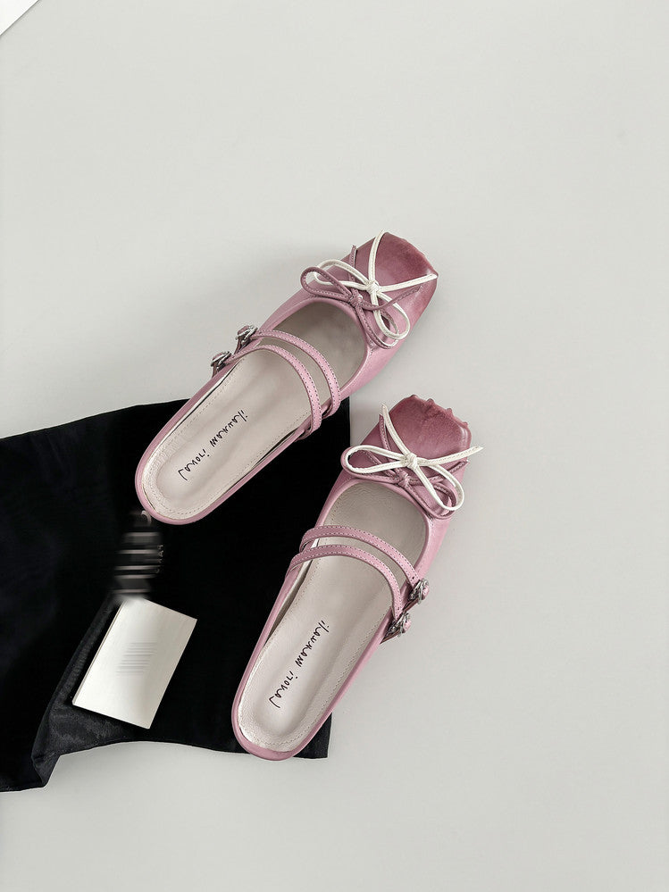 Karin Luna In Stock In Stock   Summer New Sweet Bowknot Color Block Square Toe Height-Increasing Slippers