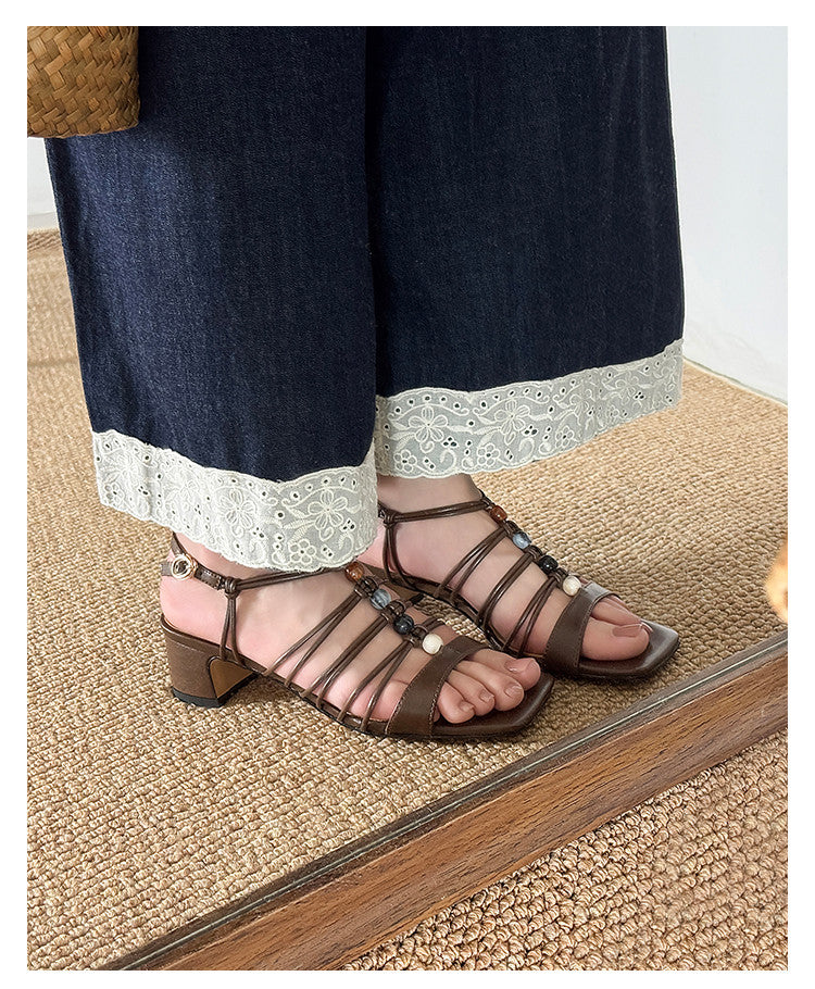 Karin Luna Bohemian Vacation Style~Square Toe Open Toe Sandals