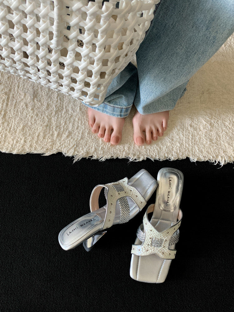 Karin Luna Fish Skin Series~ Hot-selling Square-Toe Slippers with Built-in Traffic