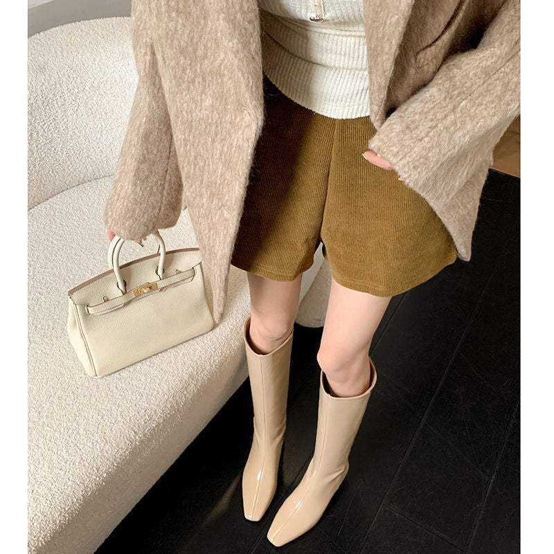 Karin Luna Minimalist Style Square-Toe Hidden Heel Long Boots