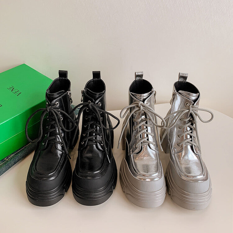 Karin Luna Casual Thick Sole Full Cowhide Lace-up Thick-soled Short Boots   Classic All-Matching