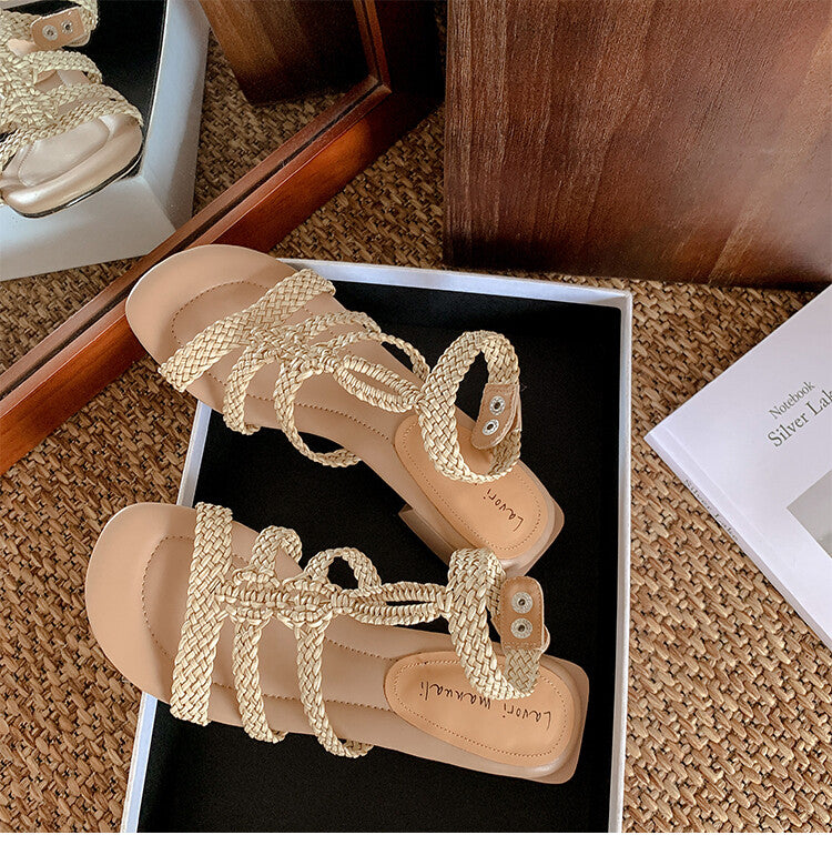 Karin Luna In Stock Spot Goods  Bohemian Handwoven Style  Fluffy feel Super versatile round-toe sandals