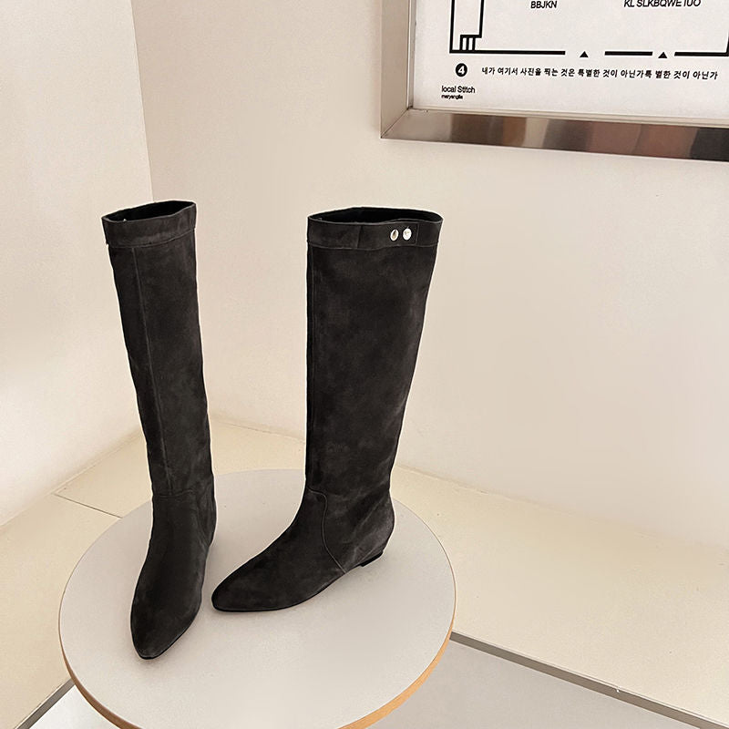 Karin Luna In Stock Spot Goods  Bestselling Suede Leather Sold Out Fast: Pile of Matte Inner Height-Increasing Western Boots