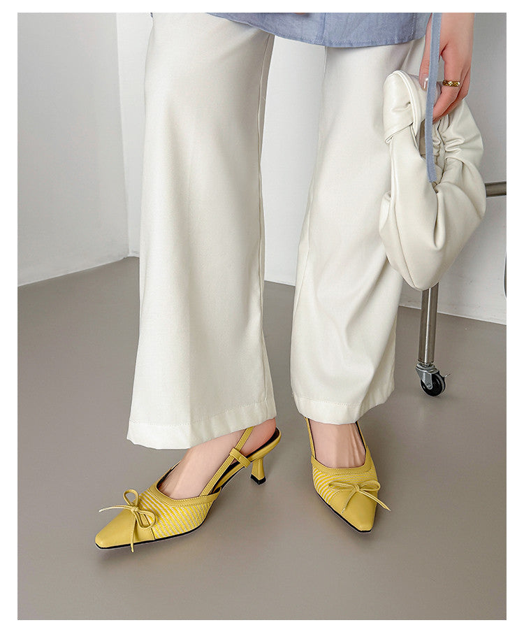 Karin Luna In Stock Spot Goods Braided Style Elegant Thin Heel Pointed Toe Closed-Toe Sandals
