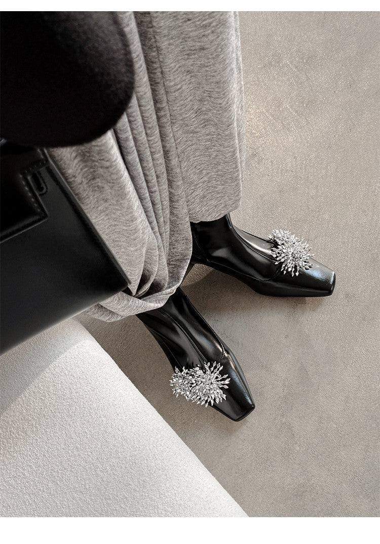 Karin Luna Elegant Style Square Toe Flower Design Height Increasing Short Boots with Two Front and Back Options