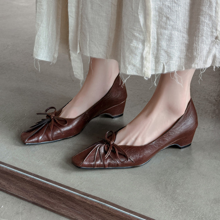 Karin Luna French Style Wrinkled Square Toe Height-Increasing Flats