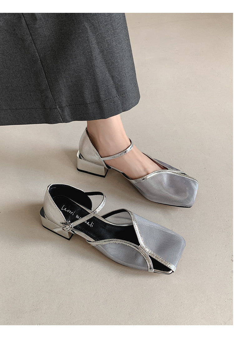Karin Luna In Stock In Stock  Internet Celebrity Style Square Toe Mesh Chunky Heel Sandals