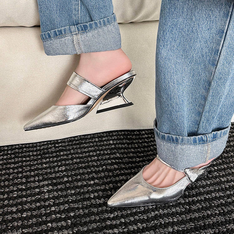 Karin Luna In Stock Spot Goods  Pointed Toe Irregular Heel Elegant Retro Strap Slippers
