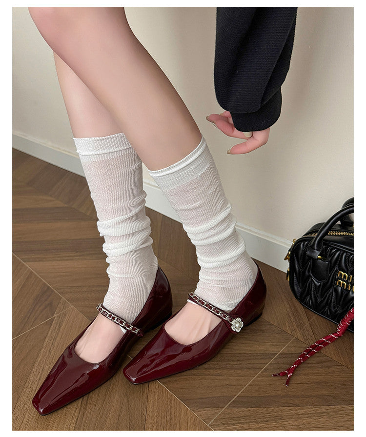 Karin Luna In Stock In Stock ~Metal One-Strap Pearl Small Square Toe Height-Increasing Flats