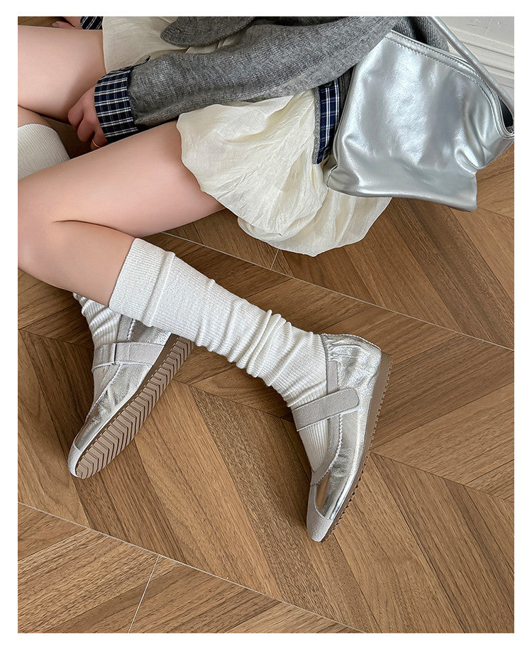 Karin Luna Casual Shoes Series~  In Stock In Stock Magic Tape Round Toe Internal Height Increase Single Strap Flats