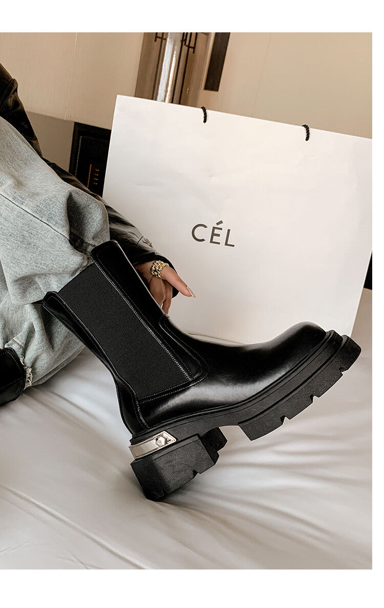 Karin Luna da Brand Series~Rear Metal Decoration Thick Sole Stretch Boots