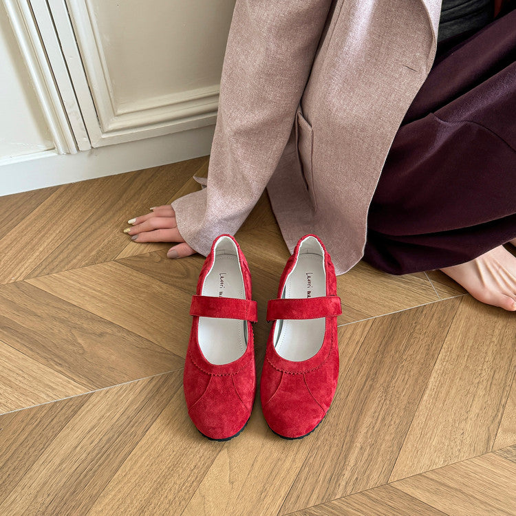 Karin Luna Casual Shoes Series~  In Stock In Stock Magic Tape Round Toe Internal Height Increase Single Strap Flats