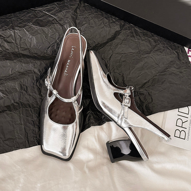 Karin Luna In Stock In Stock  Unique European and American Style Square-Toed Chunky Heel Closed-Toe Sandals
