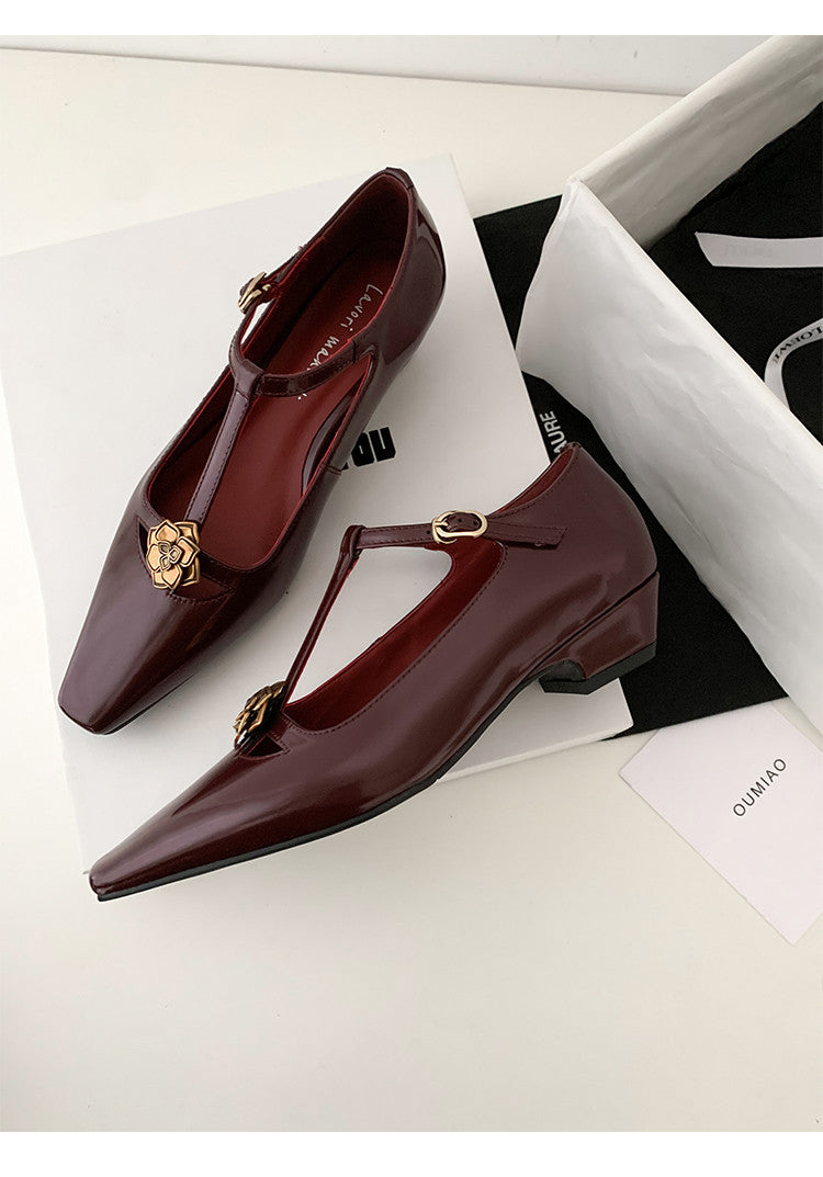 Karin Luna In Stock Spot Goods    Retro Classic Metal Camellia Irregular Heel Single Shoes
