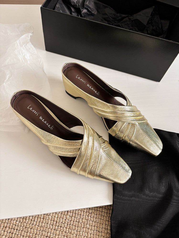 Karin Luna In Stock In Stock Basic Elegant Fairy Style Small Square Toe Sheepskin Slippers