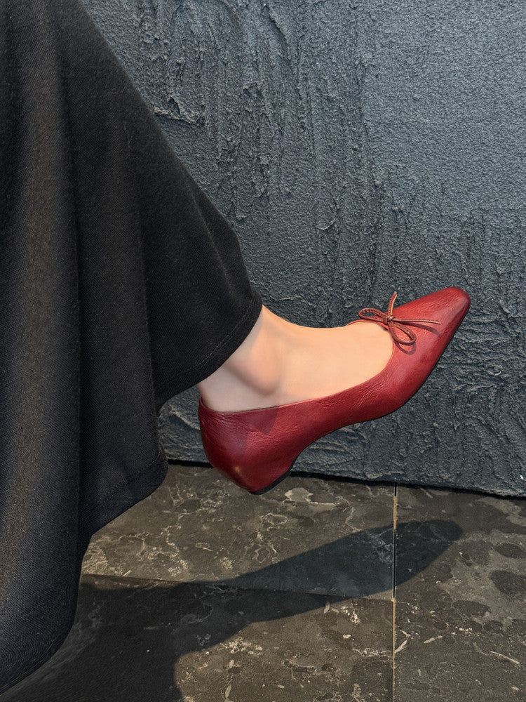 Karin Luna Full Layer Inside and Out~Basic Versatile Small Square Toe Butterfly Knot Irregular Heel Single Shoes