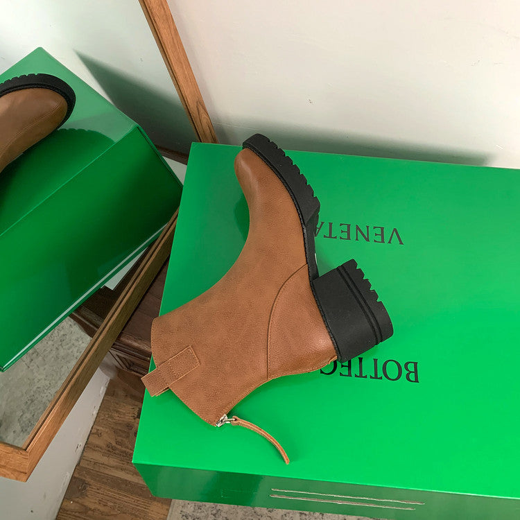 Karin Luna In Stock Versatile Round Toe Chunky Heel Ankle Boots