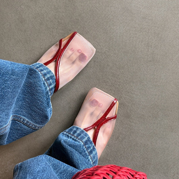 Karin Luna In Stock Spot Goods  Square Toe Mesh Sandals