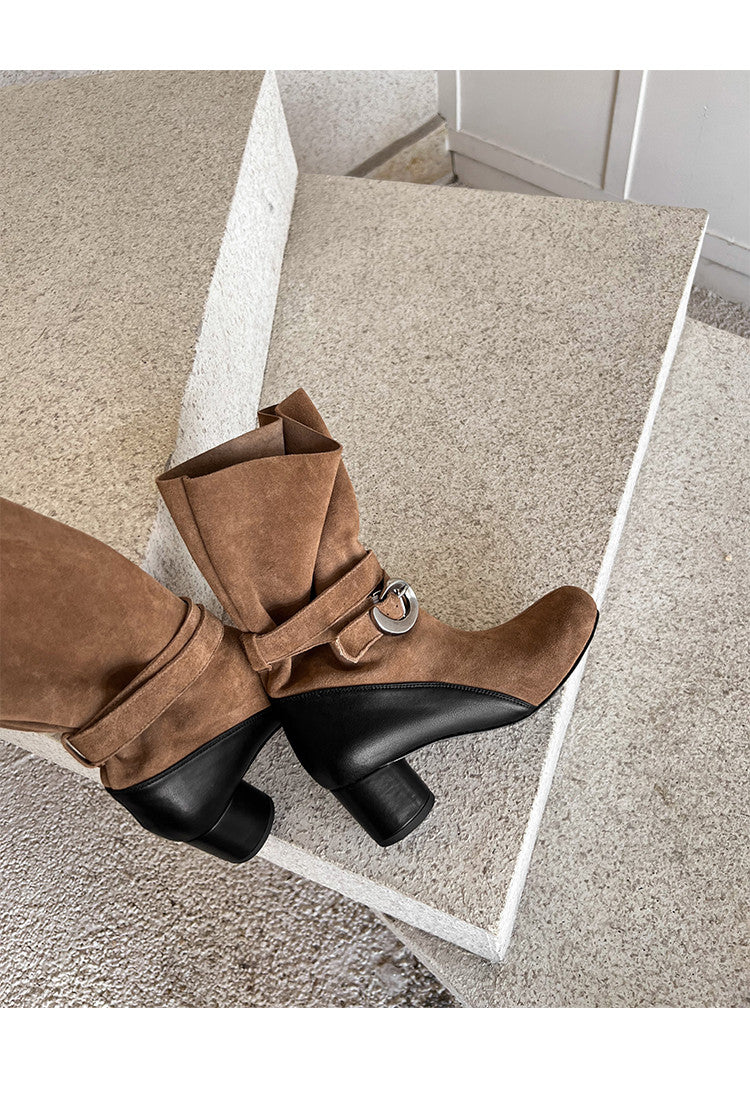 Karin Luna In Stock Spot Goods  Belt Buckle High Heel Large Tube Small Short Boots