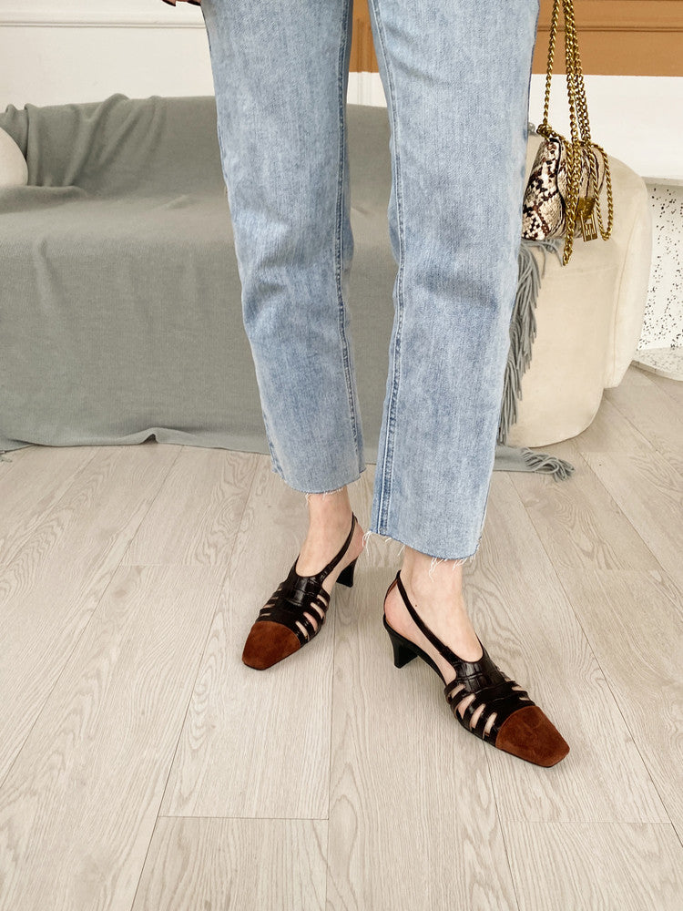 Karin Luna In Stock Spot Goods   French Retro Small Square Toe Closed-Toe Elegant Closed-Toe Sandals
