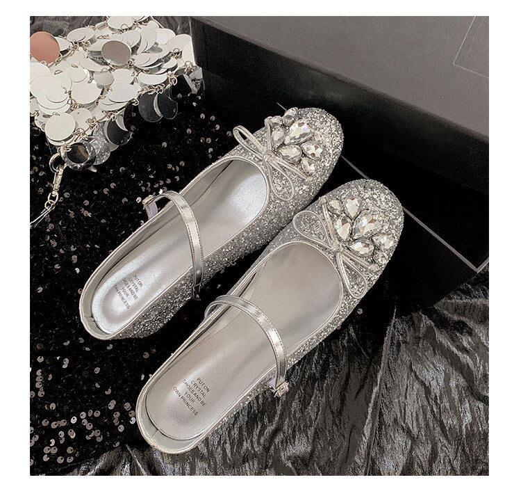 Karin Luna In Stock In Stock  Rhinestone One-Strap Round-Toe Slip-On Height-Increasing Soft Slippers