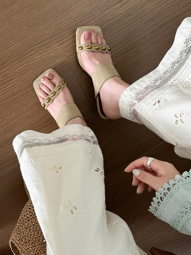 Karin Luna Hot-Selling Element Amber Heel~Spot Goods Spot Goods  Vacation Style One-Strap Amber Irregular Heel Slippers