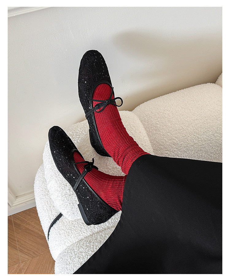 Karin Luna In Stock Spot Goods  Summer Breathable Retro Embroidered Bow Granny Shoes