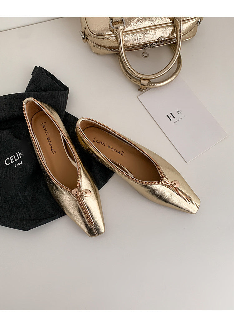Karin Luna In Stock In Stock ~Basic Versatile Light Luxury Zipper Small Square Toe Flats
