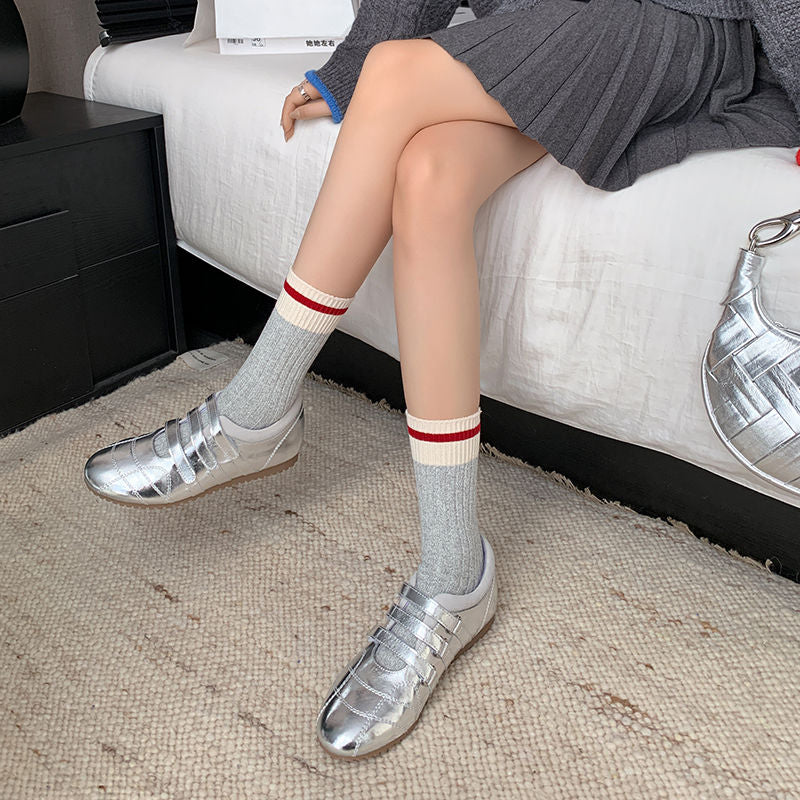 Karin Luna Casual Shoes Series~  In Stock In Stock Magic Tape Round Toe Internal Height Increase Single Strap Flats