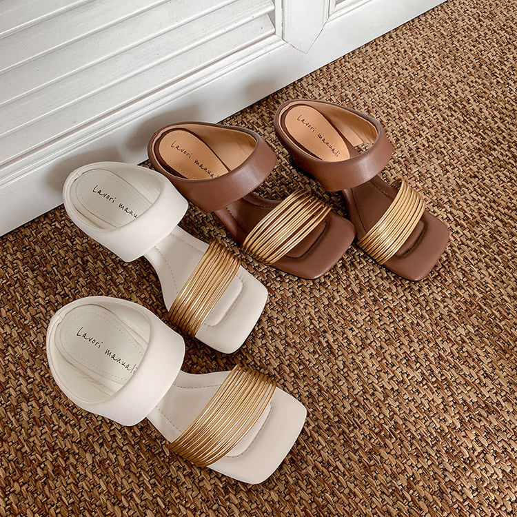 Karin Luna In Stock In Stock Minimalist Style Square-Toed Elegant Slippers