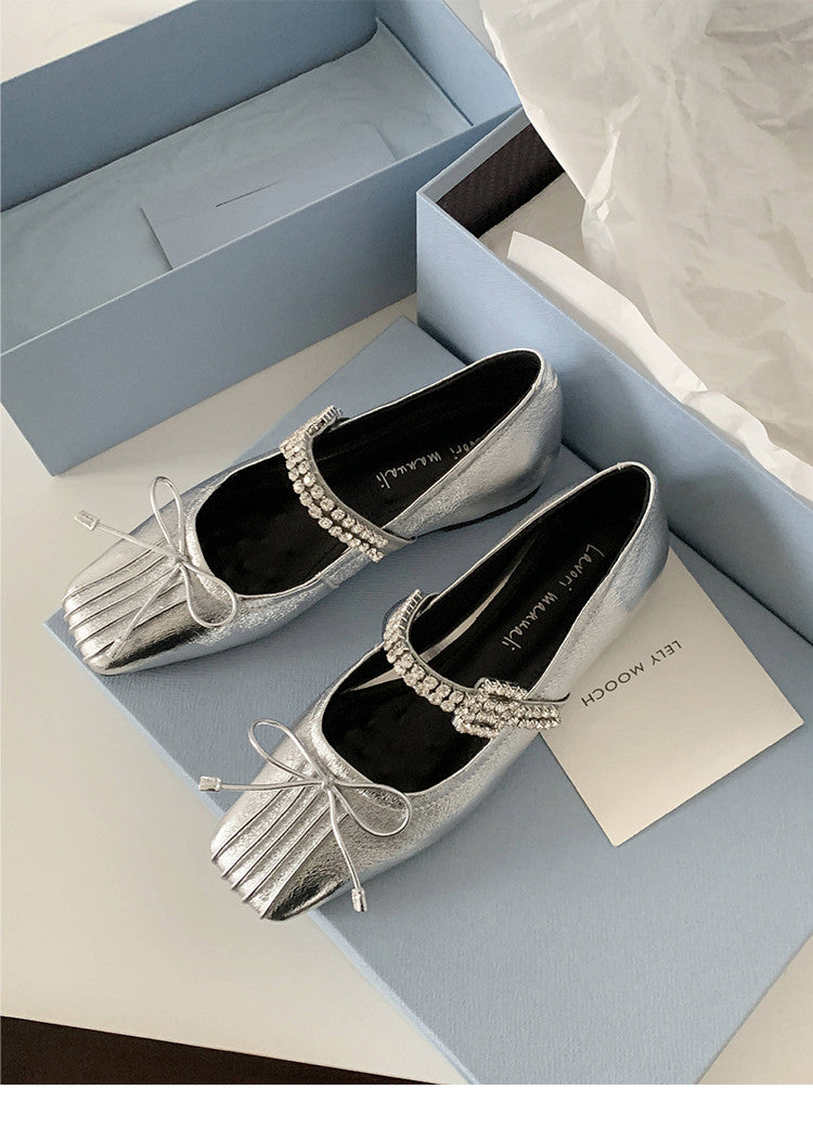 Karin Luna In Stock Spot Goods  Vintage Sweet Rhinestone One-Strap Granny Flats