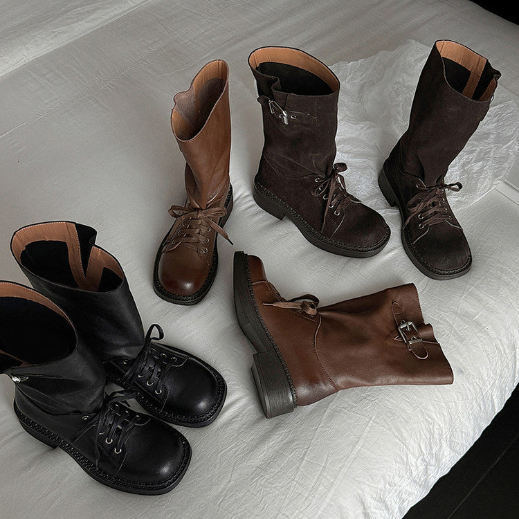 Karin Luna Bestseller Large Tube Thick Sole Martin Boots with Belt Buckle
