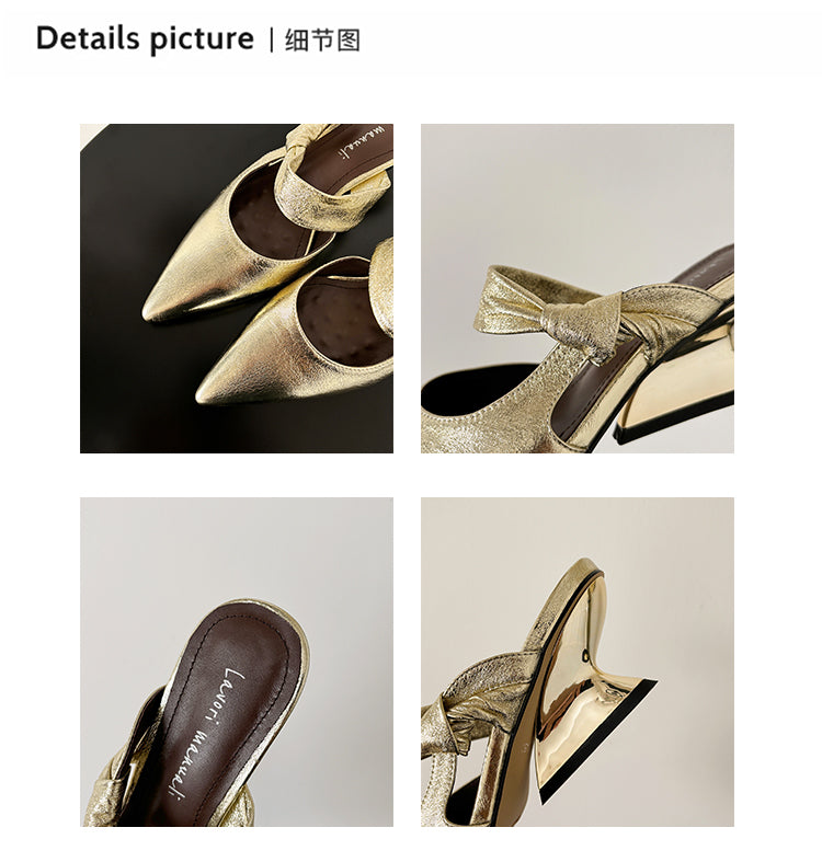 Karin Luna In Stock Spot Goods  Pointed Toe Irregular Heel Elegant Retro Strap Slippers
