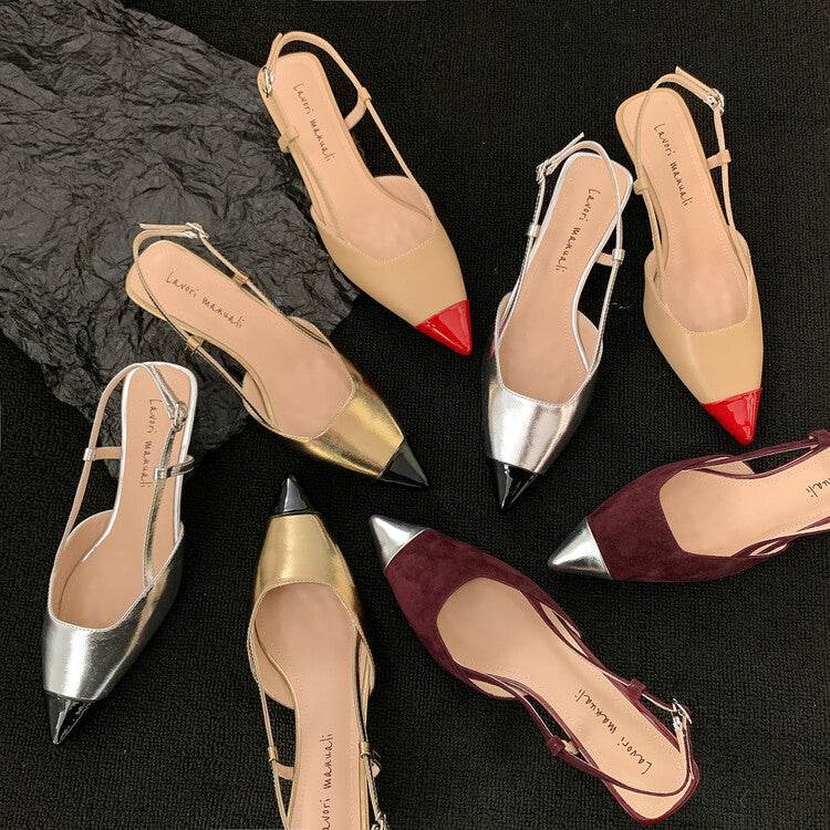 Karin Luna In Stock 24New Year's stock is now available Color Block Pointed Toe Full Leather Sandals