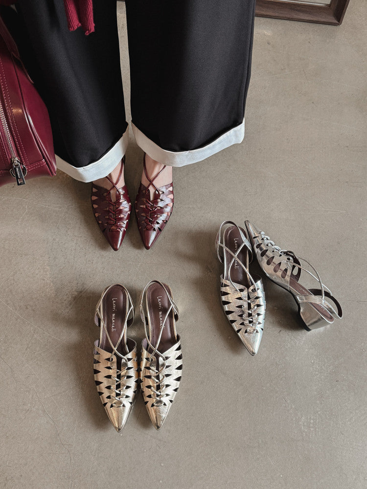 Karin Luna Braided Style ~Cross-woven Pointed Toe Closed-toe Sandals