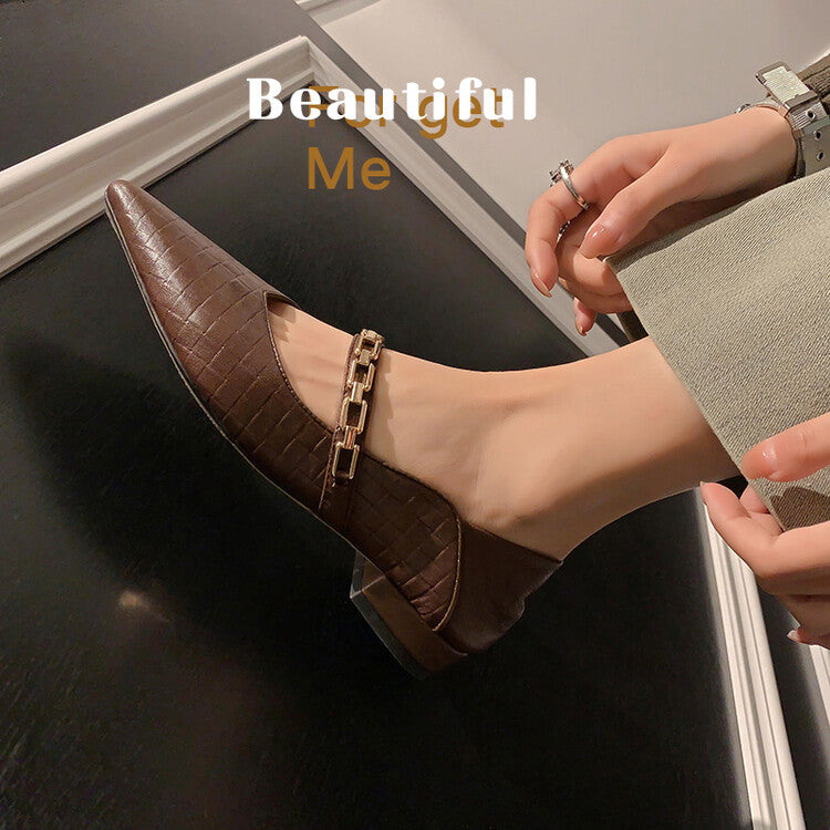 Karin Luna has prepared stock  Metal Fasteners Commuting Style Pointed Toe Chunky Heel Stone Pattern Large Single Shoes