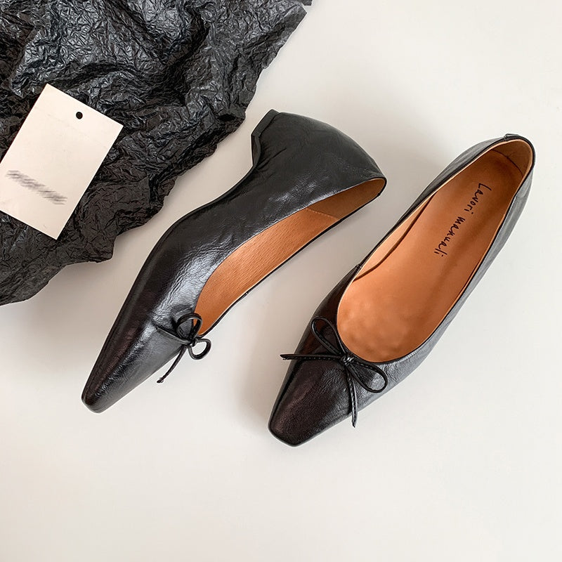 Karin Luna Full Layer Inside and Out~Basic Versatile Small Square Toe Butterfly Knot Irregular Heel Single Shoes