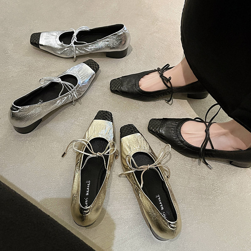 Karin Luna In Stock Spot Goods  Retro Sweet Bowknot Granny Wrinkled Single Shoes