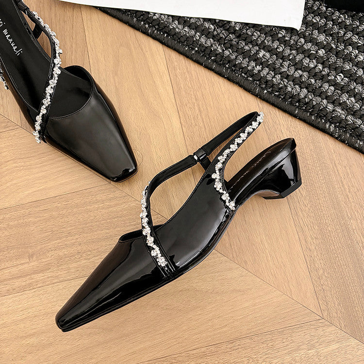 Karin Luna In Stock In Stock  Fresh Summer Vibes  Rhinestone Small Square Toe Elegant Closed-Toe Sandals