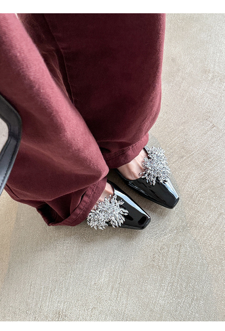 Karin Luna In Stock Spot Goods Exquisite Fireworks Buckle Small Square Toe Chunky Heel Commuter Shoes