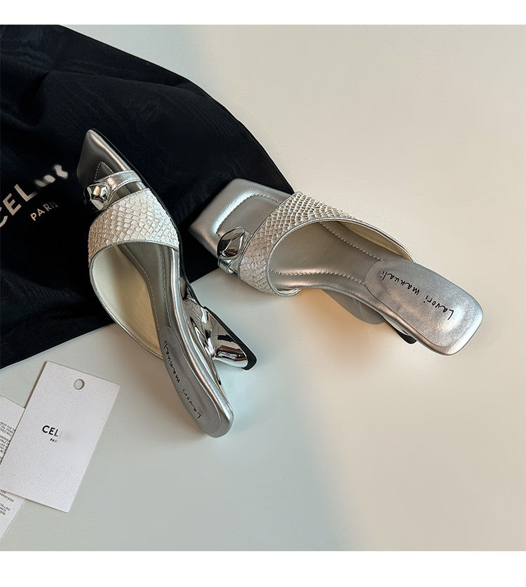 Karin Luna Fish Skin Series~Minimalist Square Toe Popular Irregular Heel Slippers