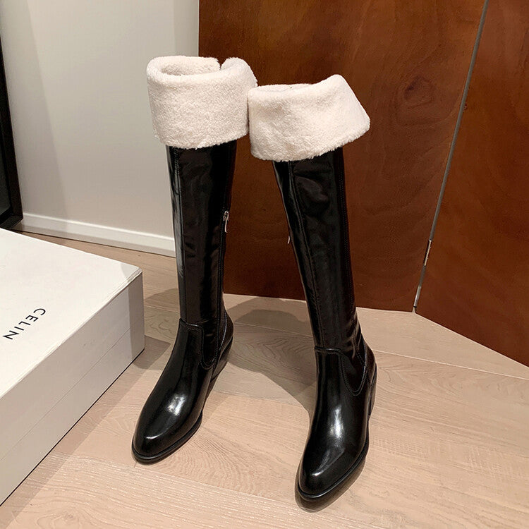 Karin Luna exploded  Three versions exploded Single Fleece Lining Fur Collar Version  Thick Fur Collar Foldable Hot-Selling Full Cowhide Pointed Toe Chunky Heel Classic Style