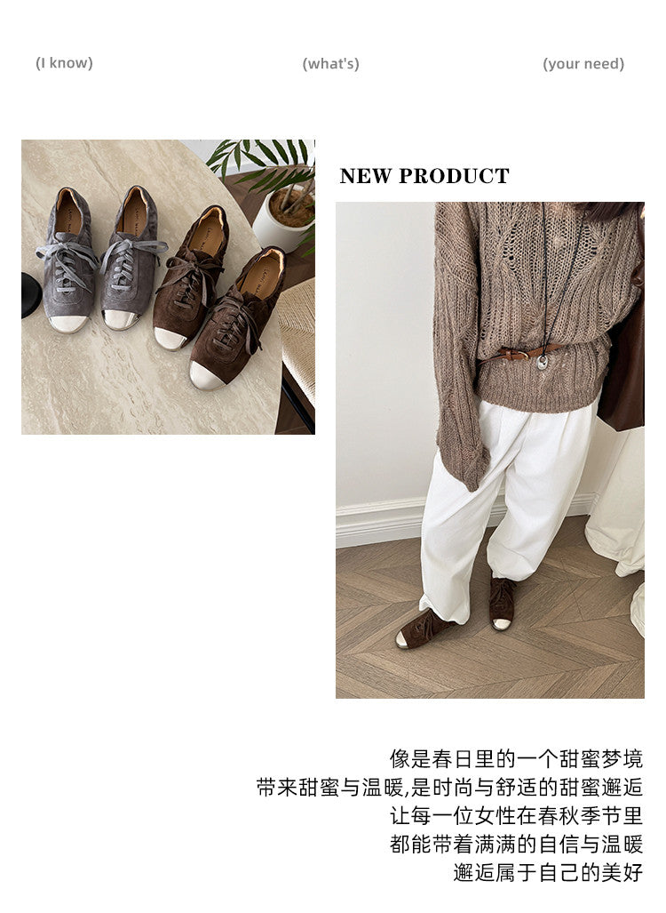 Karin Luna In Stock In Stock  High-end Metal Toe Lace-up Flats