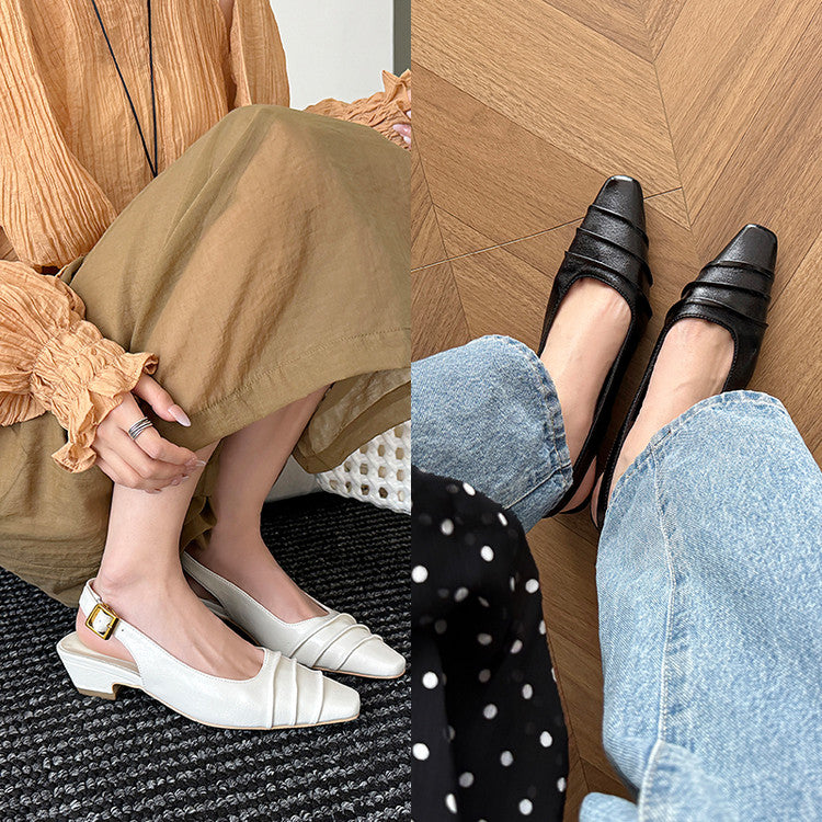 Karin Luna French Retro Square Toe Wrinkled Closed-Toe Sandals